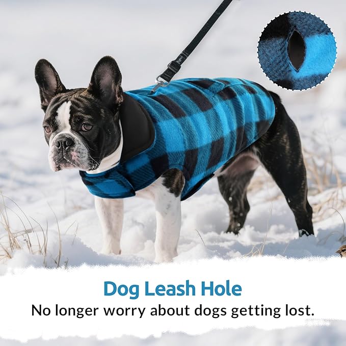 ASENKU Dog Winter Coat, Fleece Doggie Jacket Plaid Reversible Vest Waterproof Windproof Cold Weather Clothes for Small Medium Large Dogs (Blue, XL)