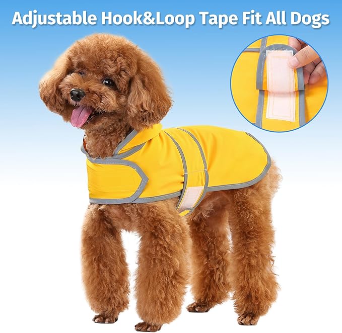 Dog Raincoat Hooded,Waterproof Rain Coat for Dogs with Adjustable Belly Strap,Reflective Strips, Lightweight Slicker Poncho Rain Jacket for Small Medium Large Dogs