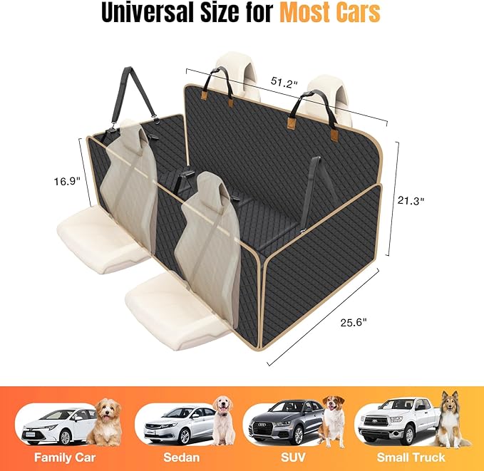 Dog Car Seat Cover for Back Seat, Dog Car Bed Cover with Strong Hard Bottom 4 Panels, Back Seat Extender Hammock for Cars SUV Truck Black Color