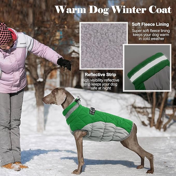 Lelepet Dog Winter Coat - Waterproof, Windproof, Reflective, Padded, Fleece, Turtleneck, Zippered Snow Jacket with Harness, Medium Size, Boston Terrier