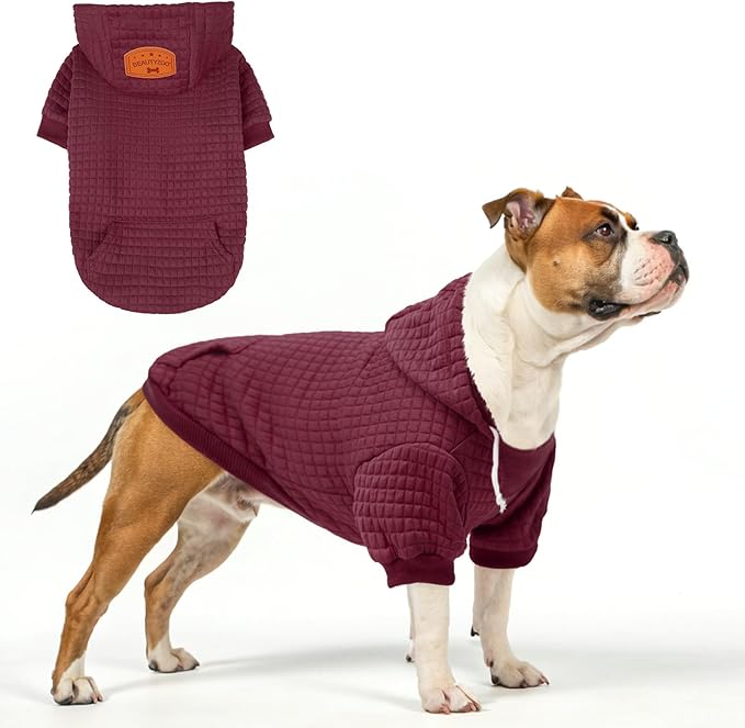 BEAUTYZOO Dog Sweaters for Large Dogs Girls Boys, Warm Winter Dog Hoodie Sweatshirt with Pocket & Leash Hole,Soft Waffle-Like Laminated Cotton Pet Clothes for Big Breeds Indoor Outdoor Cold Weather