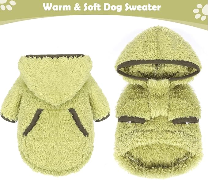 Small Dog Sweater Fleece Dog Hoodie Girl Boy Winter Warm Puppy Clothes for Chihuahua Teacup Yorkie Soft Stretchy Tiny Outfits Cat Sweater Pet Clothing, Green, S