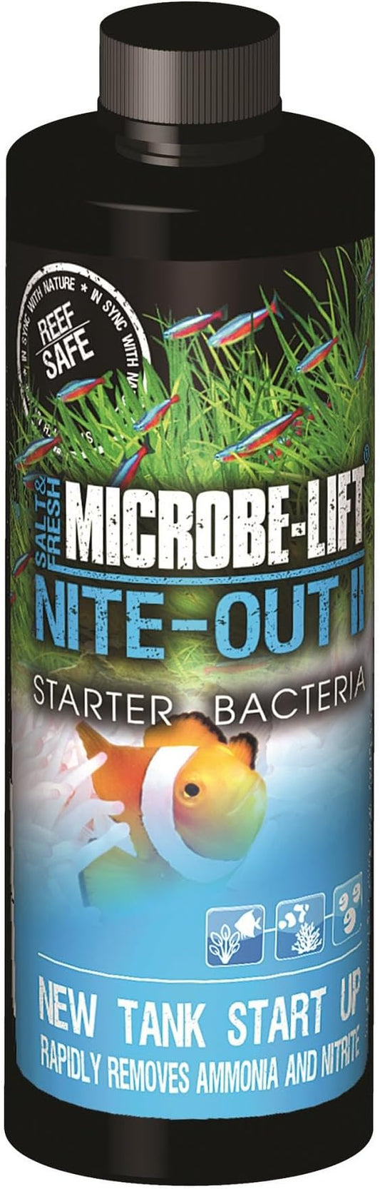 MICROBE-LIFT NITEH04 Nite-Out II Aquarium and Fish Tank Cleaner for Rapid Ammonia and Nitrite Reduction, Freshwater and Saltwater, 4 Ounces