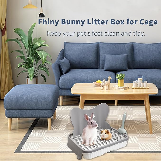 Fhiny Rabbit Litter Box with Drawer, Guinea Pig Litter Box for Cage Rectangular Small Animal Potty Trainer Bunny Corner Toilet for Rabbit Guinea Pig Chinchilla Ferret Hedgehog Easy to Clean