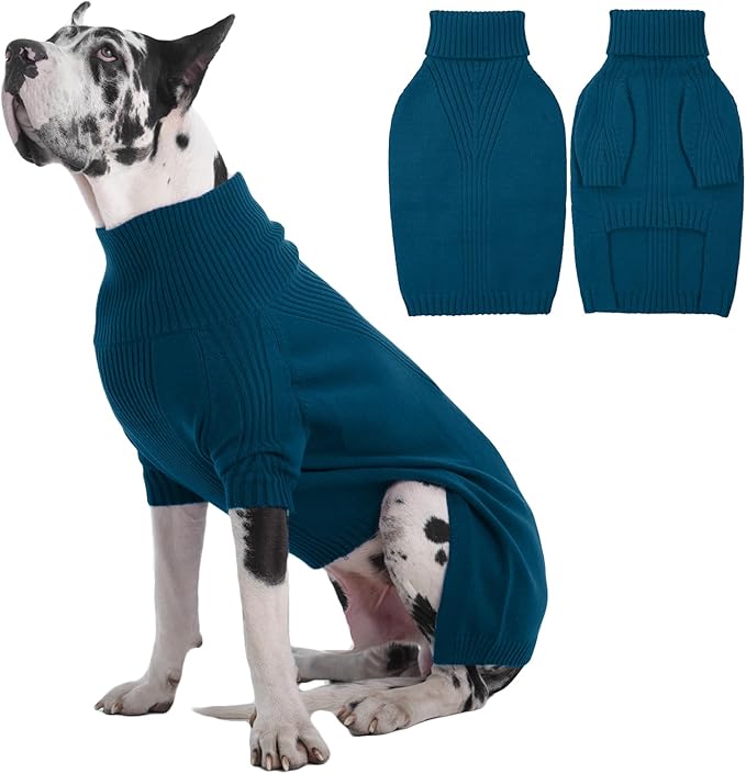 IECOii Extra Large Dog Sweater 4XL,Thermal Warm Dog Sweaters for Giant Breed Dogs,Turtleneck Knitted Knitwear for Winter,Stretchy&Easy On Dogs Sweatshirt for Doberman,Great Dane (Peacock Blue,XXXXL)