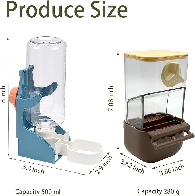 Automatic Bird Feeder for Cage, No Mess Automatic Bird Feeder Water Dispenser Set Acrylic Parrot Food Container Drinker Cage Accessories for Small Birds Canary Parakeet Finch Cockatiel Lovebirds