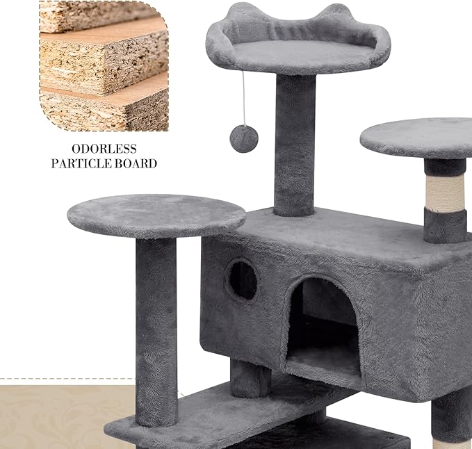 Athena Collection Modern Cat Tree Tower, 60 Inch Tall Cat Tree Climbing Tower with Scratching Post 2 Condo Multi-Level Activity Center and Playing Ball for Indoor Large Adult, Dark Grey