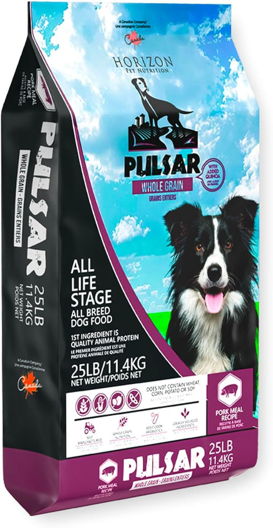 Pulsar Premium Whole Grain Dog Food | Pork Formula | All Life Stage, Non GMO, Meat Dense Diet | 25 lb Bag