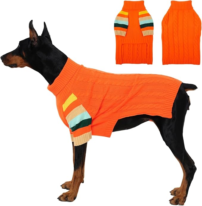 Sweaters for Large Size Dogs Winter, Turtleneck Extra Large Dog Sweater for Dogs Male Female, Thick Warm Christmas Dog Cold Sweater, Sweaters for Doggie Doberman, German Shepard (Orange XXXL)