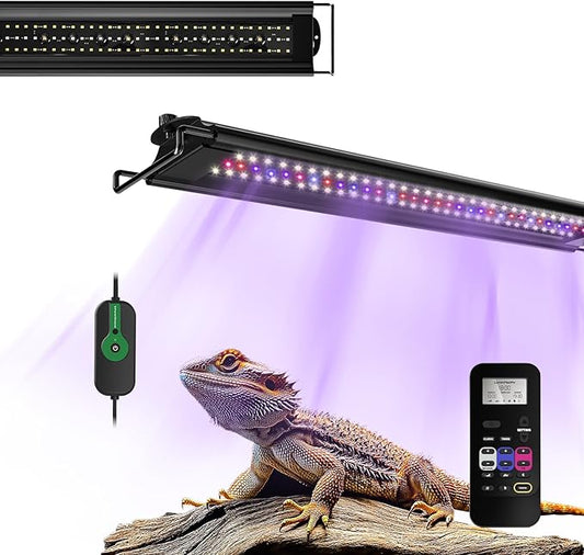 20W LED UVB Strip Lights for Reptiles, Dimming UVB UVA Reptile Lamp, LCD Remote Control with 24/7 Timer, Multiple Modes for Bearded Dragon Leopard Gecko Tortoise Frog Snake Plant