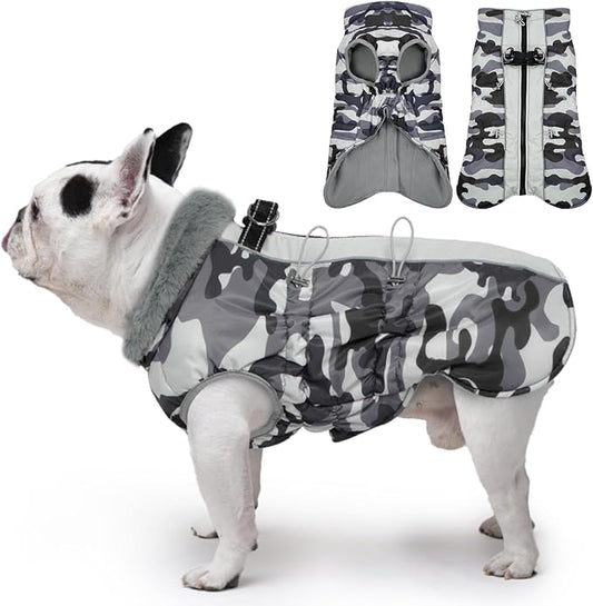 Dog Coat for Large Dogs, Dog Winter Jacket-X Large Warm Dog Coat with Harness Reflective Dog Vest Water-Resistant Dog Snowsuit Dog Snow Jacket for Large Dogs Beagle, Corgi, Grey-Camouflage