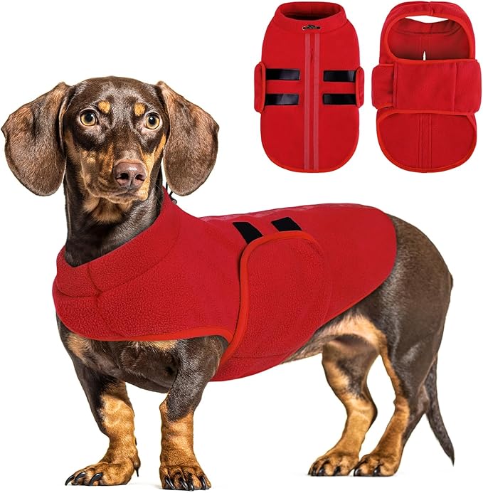 Queenmore XL Dog Sweaters, Soft Fleece Vest Pullover Dog Jacket with Leash Hole, Warm Winter Dog Clothes Cold Weather Doggy Dachshund Sweater for Large Dogs Cats Boy or Girl (Red, XL)