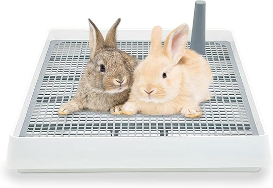 Fhiny Extra Large Rabbit Litter Box, Guinea Pig Litter Pan with Grate Plastic Small Animals Corner Tray Toilet Potty Trainer for Rabbit Bunny Chinchilla Guinea Pig Ferret Hedgehog