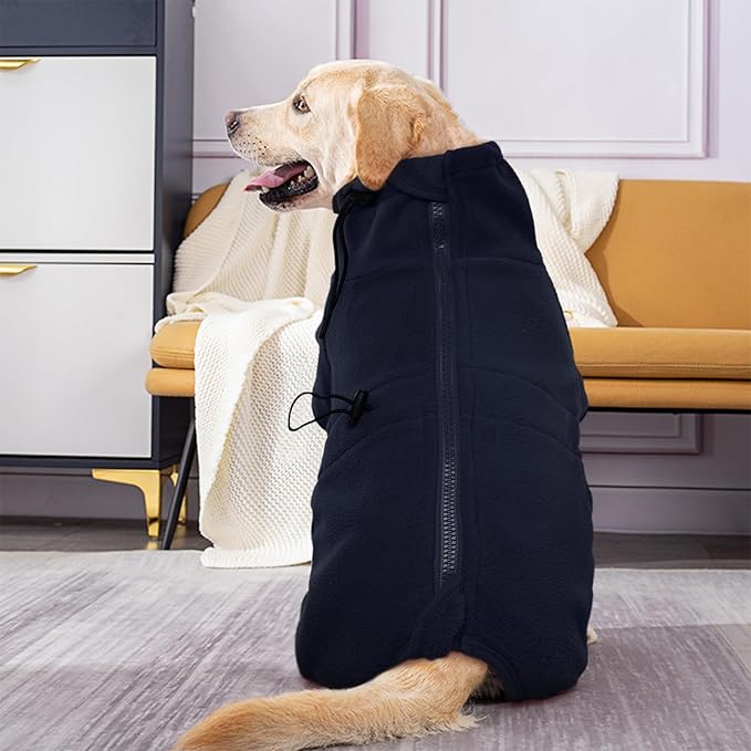 ROZKITCH Dog Winter Coat Soft Fleece Pullover Pajamas, Pet Windproof Warm Cold Weather Jacket Vest Cozy Jumpsuit Apparel Outfit Clothes for Small Medium Large Dog Walking Hiking Sleep Blue M
