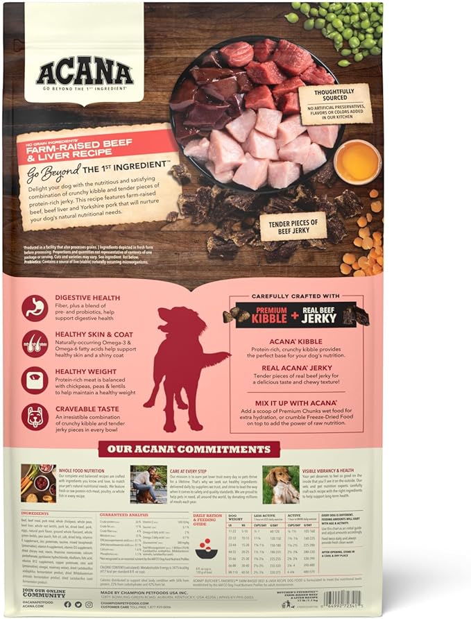 ACANA Butcher’s Favorites Grain-Free Dry Dog Food Farm-Raised Beef & Liver Recipe 17lb Bag
