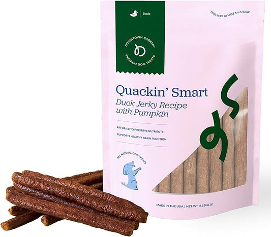 Downtown Barkery Meat Sticks - Air-Dried Duck Jerky Dog Treats Made in USA for All Breeds and Sizes - Grain-Free Dog Treats Without Artificial Flavors - Duck with Flaxseed & Pumpkin, 1LB