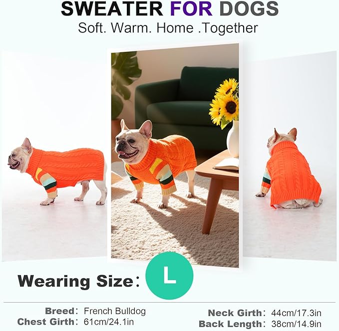 Dog Sweater Warm, Comfy Thick Sweaters for Large Size Dogs Girls Boys, Dog Christmas Sweaters Winter, Turtleneck Knit Sweater for Extra Large Dogs Boxer, Great Dane (Orange XXXXL)