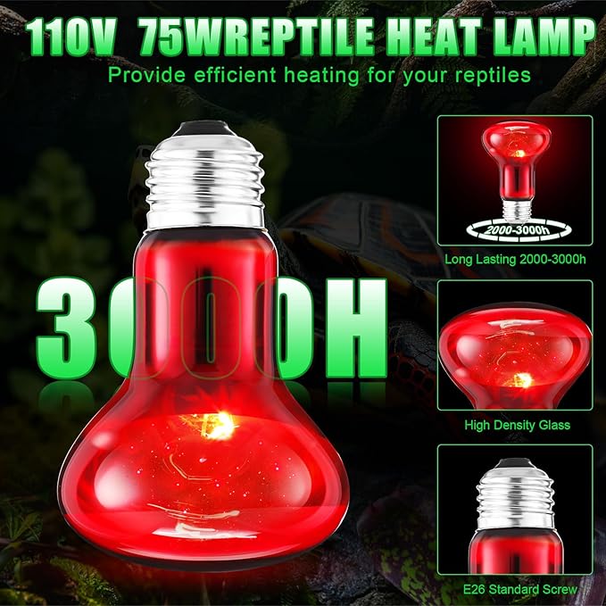 10 Pcs 75w Reptile Heat Lamp Bulb Day and Night Basking Spot Bulb Set UVA Daylight Bulb Amphibian Night Red Infrared Heating Lamp for Turtle Bearded Dragon Lizard Leopard Gecko