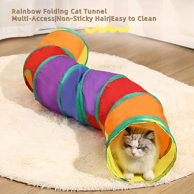 Cat Tunnel for Indoor Cats, Collapsible Cat Play Tunnel,Interactive Toy Maze Cat House with 1 Playball for Cats, Puppy, Kitty, Kitten,
