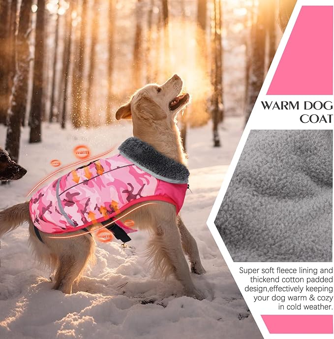 QBLEEV Warm Dog Coat Reflective Jacket, Waterproof Dog Winter Coat Turtleneck Puppy Clothes for Cold Weather, Thick Fleece Pet Snowsuit Christmas Vest Apparel for Small Medium Large Dogs S