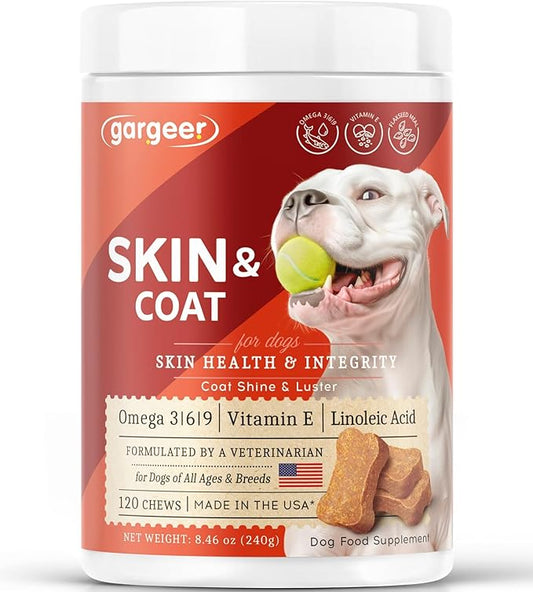 Shiny Coat Omega 3-6-9 Supplement. Itchy Skin Relief & Seasonal Allergies Support. Packed with Fatty Acids for Skin & Coat Defense. USA Vet Created - Vegetable Flavor – 120 Soft Chews. Enjoy!