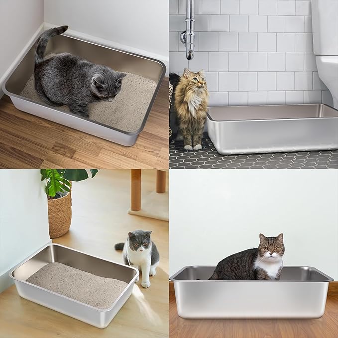 Stainless Steel Litter Box,19.7"x13.7"x6" Large Metal Litter Box for Kitty/Cat/Rabbits, Easy to Clean, Non Stick Litterbox No Smell for Adult Cats