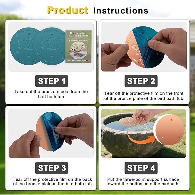 Bird Bath Cleaner Disk: 99.99% Pure Copper Water Purifier, 0.6mm Reinforced & 3-Point Support, All-Season Universal Fit for Outdoor Baths | Gift a Bird Bath Cleaning Guide