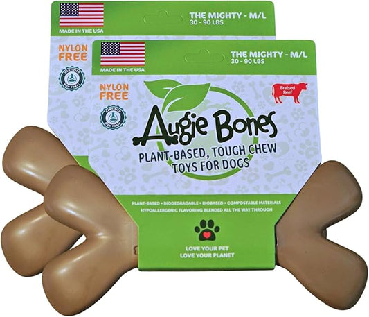 2-Pack Non-Toxic Dog Toys - Sustainable Beef Flavored Dog Chew Toys for Aggressive Chewers - Plant-Based Bioplastic Pet Toys - Made in The USA (Mighty)
