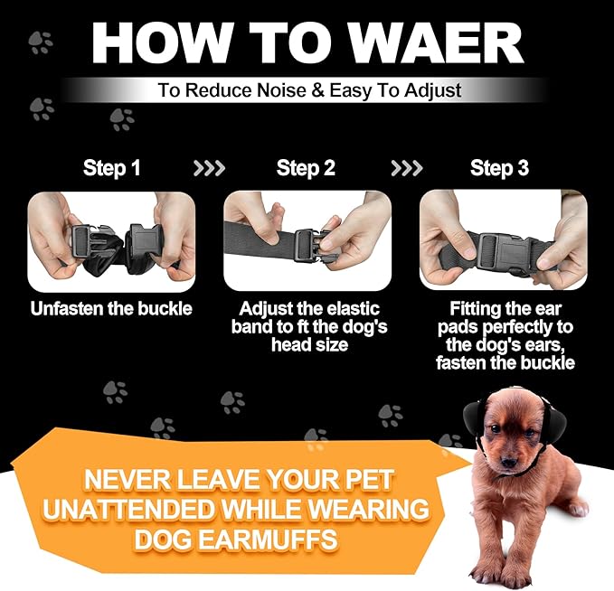 PROHEAR Ungrade Gel Pads Dog Ear Muffs Hearing Protection for Dogs, NRR 28dB for Thunder, Hunting, Tourism,Medium - Black