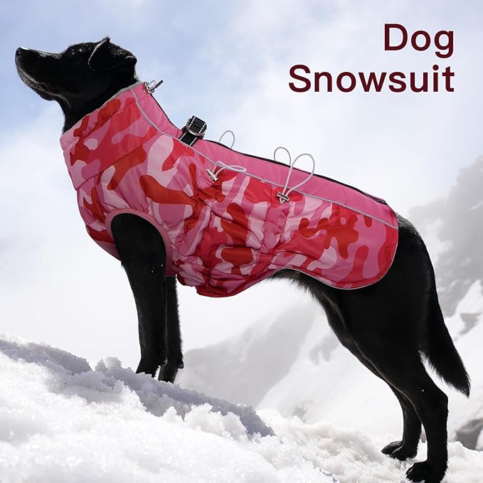 Dog Coat Winter Warm Dog Jackets for Large Dogs Reflective Snowsuit with Harness Fleece Dogs Snow Jacket Waterproof Pet Clothes for Cold Weather