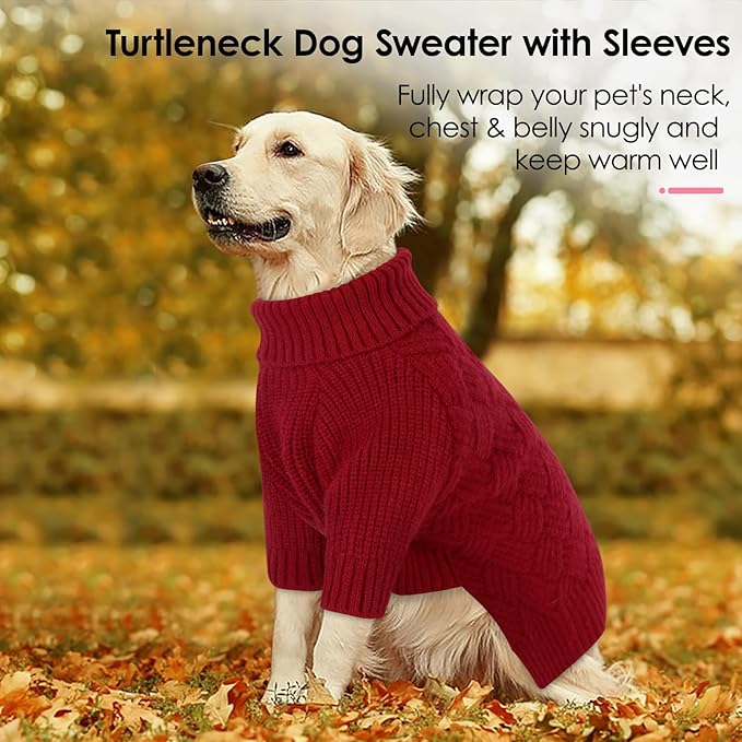 AOFITEE Dog Sweater, Warm Dog Sweaters for Large Dogs, Soft Dogs Christmas Sweater, Turtleneck Girl Pet Pullover, French Bulldog Sweaters, Female Pet Sweatshirt Knitwear for Winter Fall (Red Large)