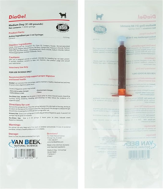DiaGel for Medium Dogs (31-60 lbs.) - Orally Administered Gel for Occasional Loose Stools and Digestive Upset - Natural Pet Products - Van Beek Natural Science