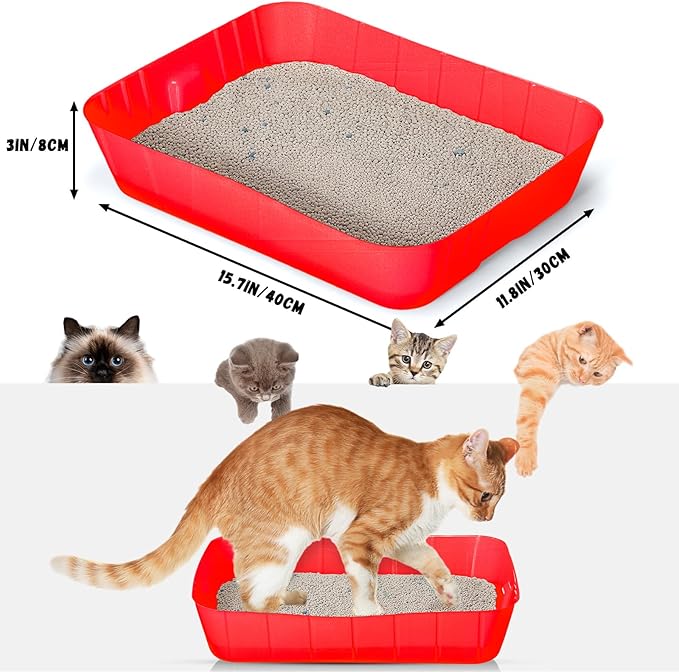 Bokon 25 Pcs Disposable Litter Boxes for Cats Plastic Cat Litter Tray Large Kitten Pan for Kitty Rabbit Guinea Pig Hamster Pets Supplies Travel Home Toilet, 15.7 x 11.8 x 3 Inches(Red)