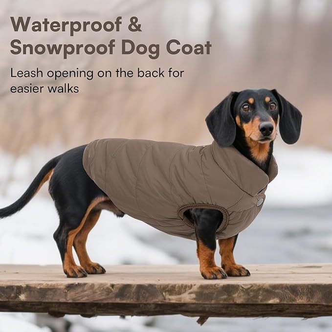 ASENKU Dog Winter Coat - Waterproof Windproof Dog Jacket, Warm Snowproof Doggie Puffer Vest for Cold Weather, Lightweight Snow Coats for Small Medium Large Dogs (2XL, Coffee)