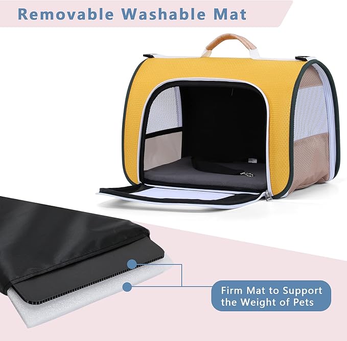 A4Pet Airline Approved Pet Carrier, Suitable for Cats, Puppies Under 18 lbs, Soft-Sided Dog Travel Carrier Collapsible and Easystore, 17" x 11" x 11", Yellow & Black