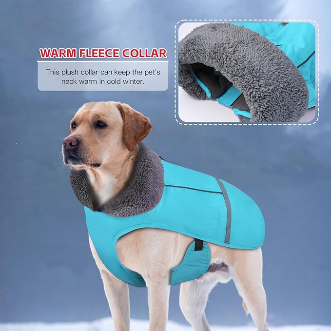 Doglay Dog Coat, Waterproof Dog Jacket Pet Winter Coat for Cold Weather with Thicken Furry Collar, Reflective Puppy Winter Jacket Warm Fleece Lining for Small Medium Large Pets