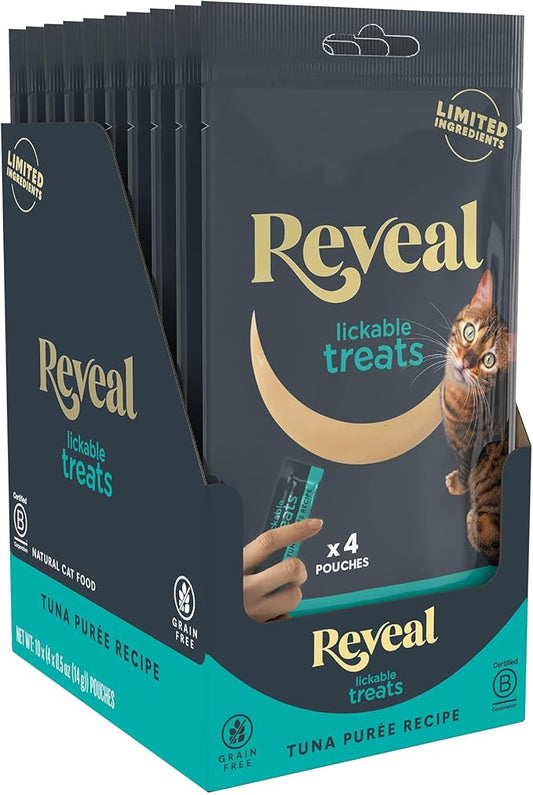 Reveal Natural Lickable Purée Cat Treats, Grain Free and Made with Limited Ingredients, Tuna Squeeze Up Cat Treats (40 x 0.5 oz Sachet Multipack)