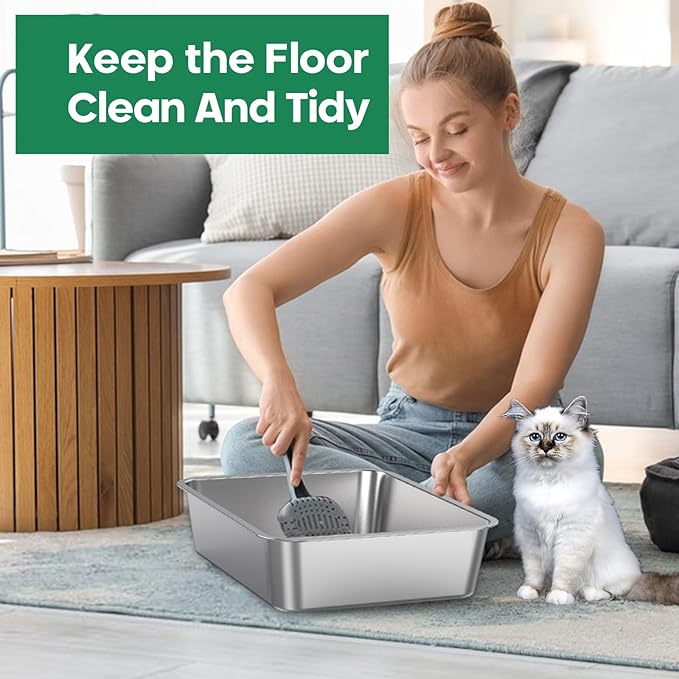 Stainless Steel Cat Litter Box,Metal Kitten Litter Pan, 4" Height Litter Box for Small Animals Cats Kitty,Rabbits Toilet Indoor Litter Tray, Easy Clean, Non Stick, No Smell