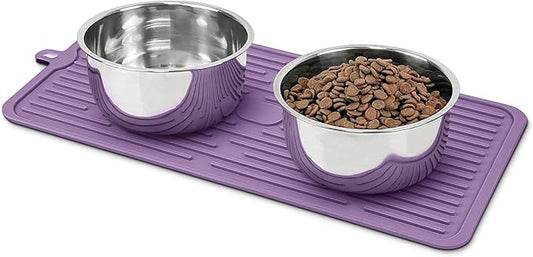 Ptlom Pet Placemat for Dog and Cat, Anti-Slip Waterproof Dogs Feeding Mat Prevent Food and Water Overflow, Bowl Mats Suitable for Medium and Small Pets, Purple, Silicone