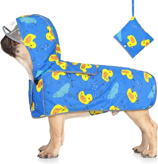 Dog Raincoat for Small Dogs, Adjustable Dog Rain Coat with Clear Hooded, Adjustable Rain Coat with Reflective Storage Pocket& Rim (Blue, Small)
