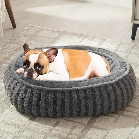 Dog Bed Medium Size Dog, Oval Washable Dogs Bed, Soft Calming Sleeping Cat Bed 25 inches Durable Pet Bed with Anti-Slip Bottom, Grey