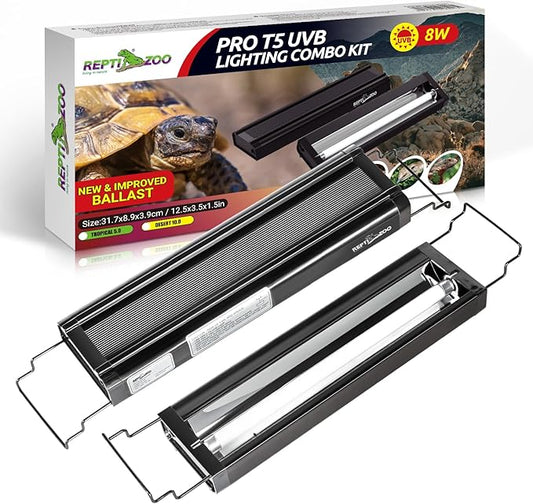 REPTI ZOO UVB Reptile Light, New Version T5 HO UVB Lighting Combo Kit, Reptile Terrarium Hood with 10.0 UVB Tube Bulb, Reptile Light Fixture 8W-12Inch