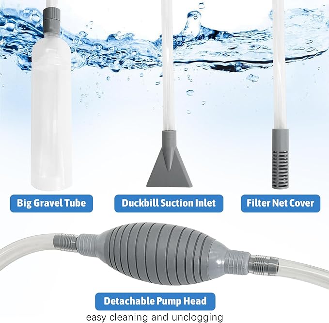 PINVNBY Aquarium Vacuum Gravel Cleaner Kit Manually Fish Tank Cleaner with Fish Net & Fixture Clamp Fish Tank Water Changer Aquarium Siphon Sand Cleaning for Various Tank Sizes