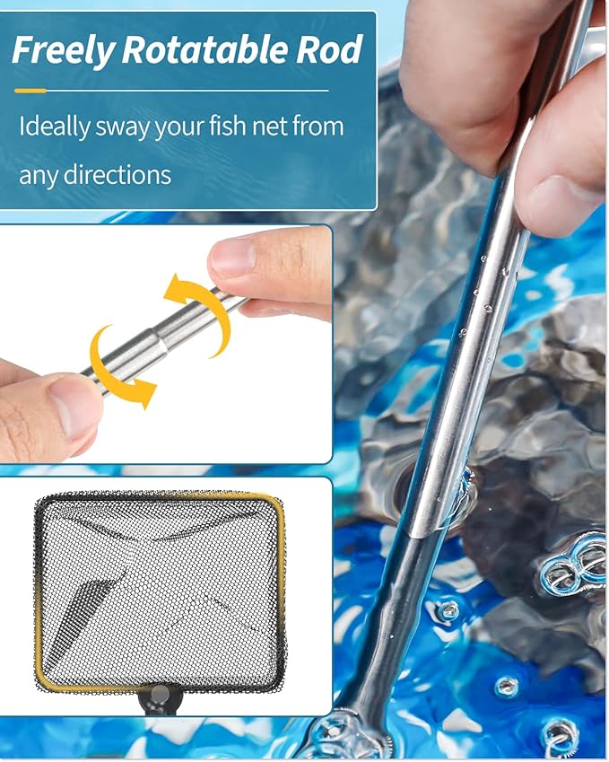 Pawfly Aquarium Fish Net with Extendable 9-24 Inch Long Handle for Betta Fish Tank Small Koi Pond and Pool