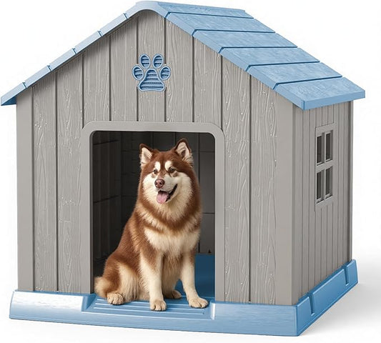 DRATO Dog House Indoor Outdoor for Small to Large Sized Dogs Indoor Outdoor Doghouse Puppy Shelter with Elevated Floor, Easy to Assemble (Blue, 38Inch(37.8 * 40.87 * 38.82))