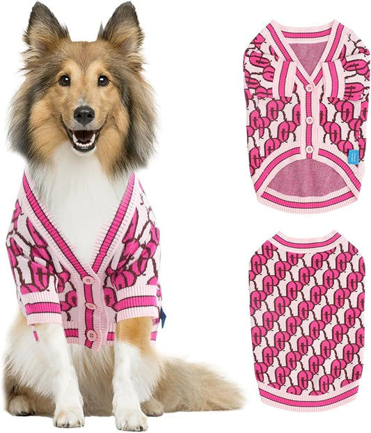 Dynamic Letter Patterned Button Cardigan Dog Sweaters,Boys' Dog Sweater,Girls' Dogs Sweaters,Knitted Pet Clothes,Pet Clothing,Fit for Kinds of Dogs and Different Seasons (Pink L)