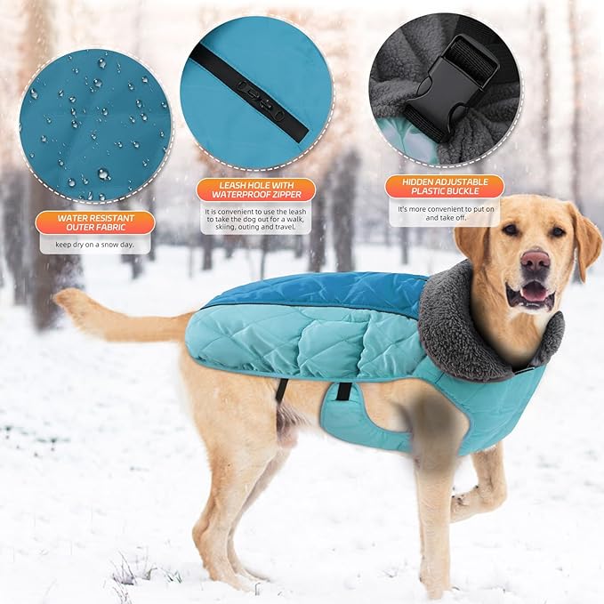 Doglay Dog Coat, Waterproof Dog Jacket Pet Winter Coat for Cold Weather with Thicken Furry Collar, Reflective Puppy Winter Jacket Warm Fleece Lining for Small Medium Large Pets