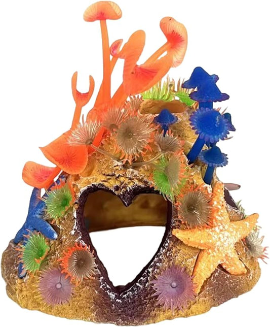 Colourful Coral Cave Fish Tank Rock Decor - Resin Aquarium Plant Ornament for Betta Fish, Shrimp, and Goldfish Tanks (color2)