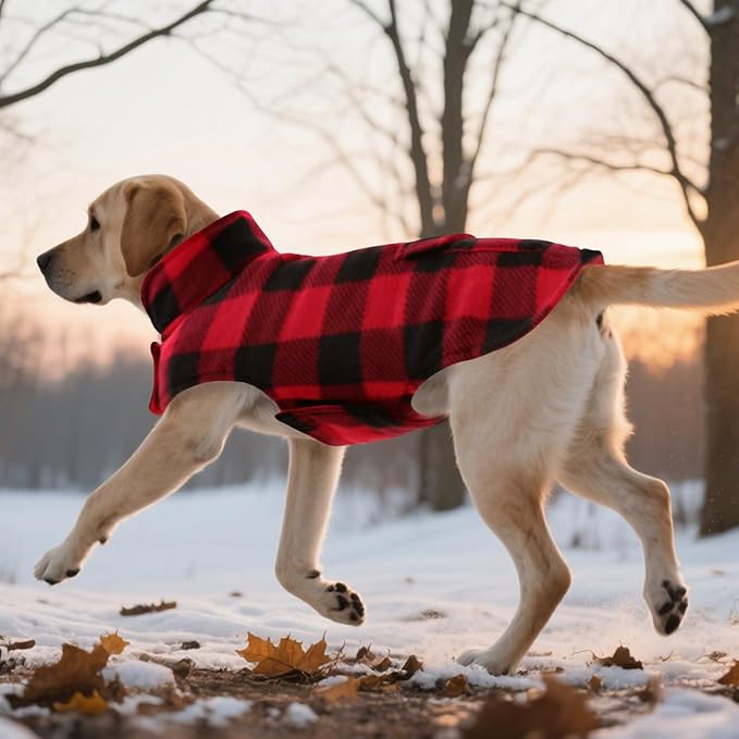 ASENKU Dog Winter Coat, Fleece Doggie Jacket Plaid Reversible Vest Waterproof Windproof Cold Weather Clothes for Small Medium Large Dogs (Red, XL)
