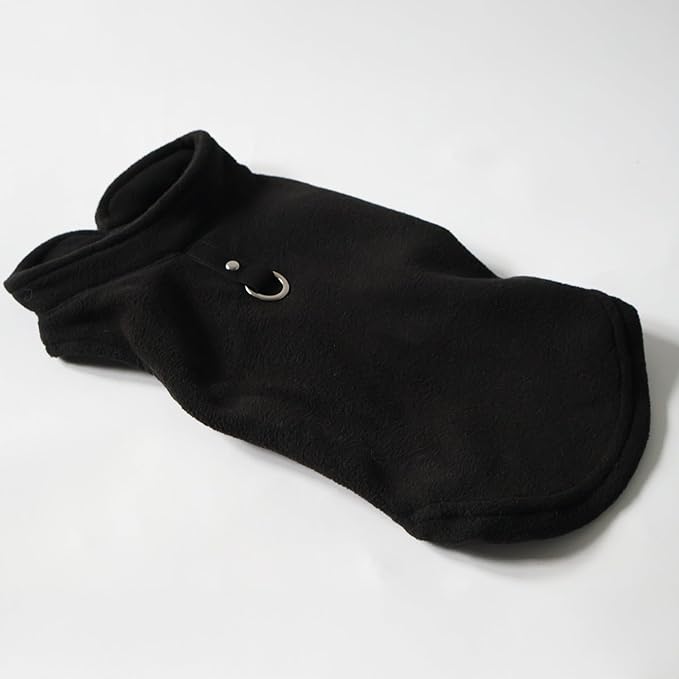 JACKO & CO - Fleece Vest Sweater with Leash Ring - Soft Lightweight Breathable for Puppies Small Medium Dogs, Kitten, Cats, Chihuahua - Warm for Fall/Autumn/Winter (Black, Small 4-6lbs)